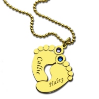 Birthstone Baby Feet Charm Pendant 18k Gold Plated