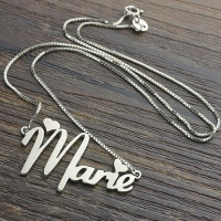 Named Necklace with Cute Heart Design for Girls in Silver