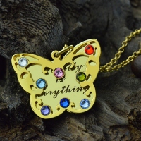 Birthstone Butterfly Necklace 18k Gold Plated