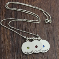Mother's Day Gift Disc and Birthstone Charm Necklace