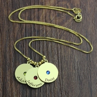 Mother's Disc and Birthstone Charm Name Necklace 18k Gold