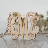 Rose Gold Monogram Initial 3 Letters Pendant Necklace