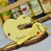  Key to My Heart Name Necklace With Birthstone Gold