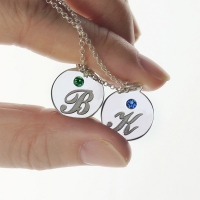 Personalized Disc Necklace with Initial & Birthstone