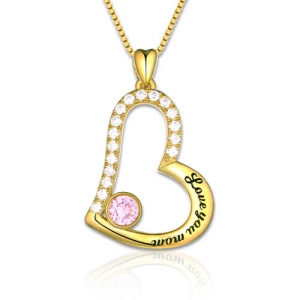 "Love You Mom " Birthstone Necklace Gold Plated