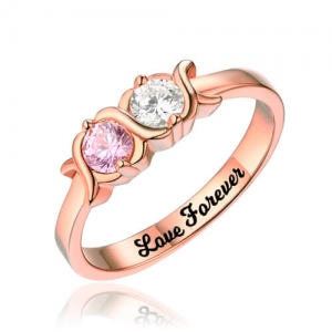 XoXo Ring mit zwei gravieren Grburtssteinen Rosa Gold Silber
