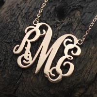 Rose Gold Monogram Initial 3 Letters Pendant Necklace