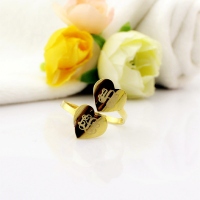 Double Heart Ring Engraved Monogram 18k Gold Plated