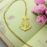 18K Gold Plated Anchor Monogram Initial Necklace