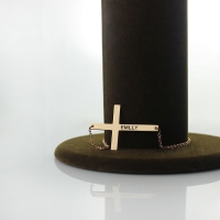 Rose Gold Plated Silver Latin Cross Necklace Engraved Name 1.25"