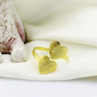 Double Heart Ring Engraved Monogram 18k Gold Plated