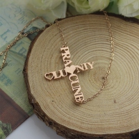 Personalized Two Name Cross Necklace Rose Gold Plated 925 Silver