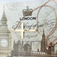 Rose Gold Plated Silver Latin Cross Necklace Engraved Name 1.25"