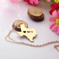 USA State Texas Map Necklace With Heart & Name Rose Gold