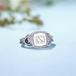 Classic Engraved Monogram Ring with Crystal for Women
