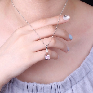 Personalized Drift Bottle with Heart Birthstone Sterling Silver Necklace