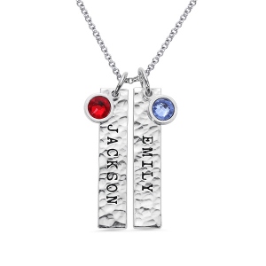 Collier Barrette-2 Prénoms et Pierres de Naissance-Argent
