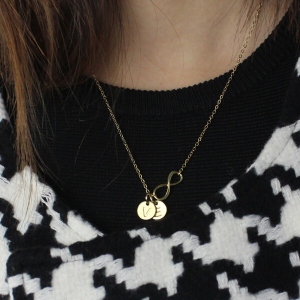 Infinity Necklace With Disc Initial Charm 18k Gold Plated