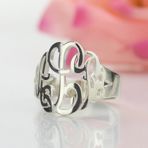 Personalized Hand Drawing Monogrammed Ring Silver
