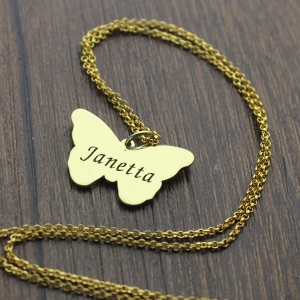 Butterfly Pendant Engraved Name Necklace 18k Gold Plated
