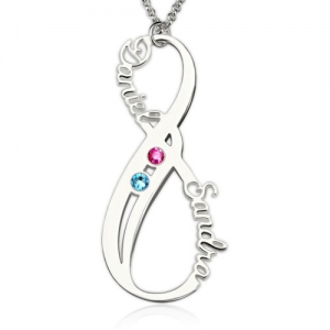 Birthstone Infinity Eternity Necklace Double Names Sterling Silver
