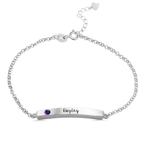 4 Sided Personalised Birthstone Bar Name Bracelet Sterling Silver