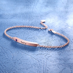 4 Sided Personalised Birthstone Bar Name Bracelet In Rose Gold