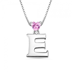 Customized Heart Shaped Letter Necklaces with Birthstone