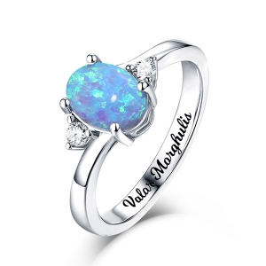 Gravierter Sterling Silber Blau Oval Opal Ring