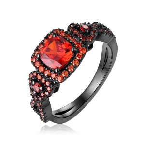 Personalized Black Planted Ring With Square Birthstone