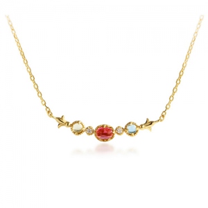 Red Tourmaline Fashion Necklace For Women 18" Chain
