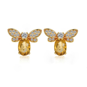 Boucles d'Oreille Abeille Citrine Naturelle