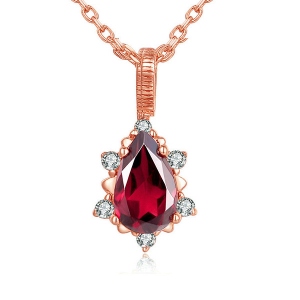 Natural Red Garnet Necklace In Rose Gold
