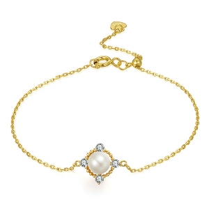 Natural Pearl Bracelet In Gold Color 6.7" Gift for Her