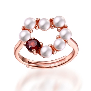 Heart-shaped Pearl Ring With Garnet Gift for Her
