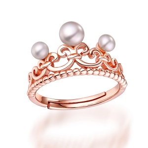 Natural Crown White Pearl Ring In Rose Gold Gift for Her