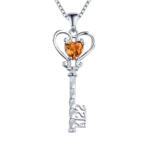 Heart Key Necklace With Natural Amethyst