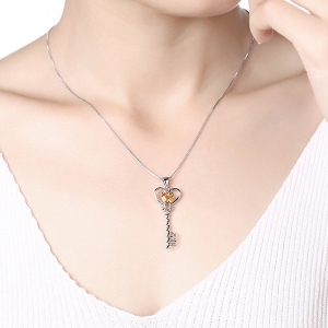 Heart Key Necklace With Natural Amethyst