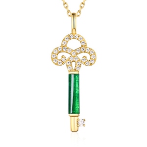 Natural Agate Key Necklace In Gold