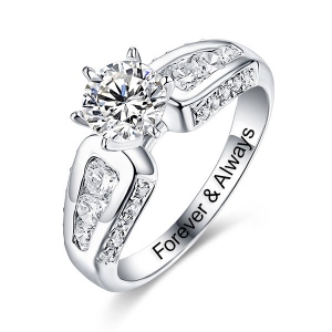 Anillo redondo de promesa de piedras preciosas grabado en plata