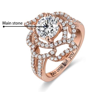 Engraved Gemstone Floral Wedding Ring In Rose Gold