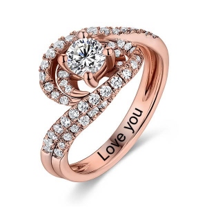 Gravierter Wirbel Versprechungsring mit rundem Edelstein in Rosegold