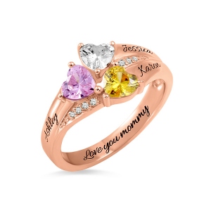 Benutzerdefinierte Herz Geburtsstein Gravur Ring in Roségold