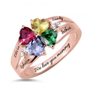 Benutzerdefinierte vier Herz Geburtsstein Ring in Roségold