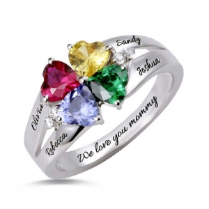 Benutzerdefinierte vier Herz Geburtsstein Ring Sterling Silber