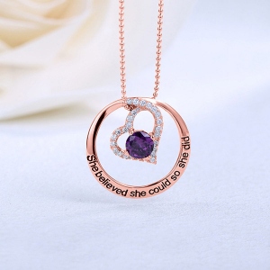 Engraved Open Heart Circle Necklace In Rose Gold