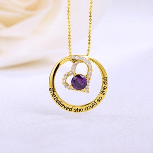 Engraved Open Heart Circle Necklace In Gold