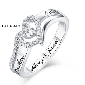 Sterling Silver Heart Shape CZ Ring with Engraved Name 