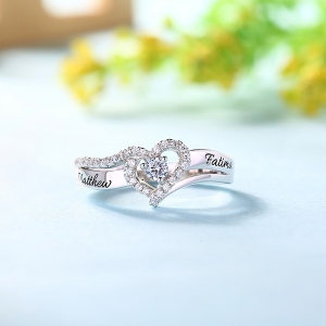 Sterling Silver Heart Shape CZ Ring with Engraved Name 