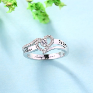 Sterling Silver Heart Shape CZ Ring with Engraved Name 